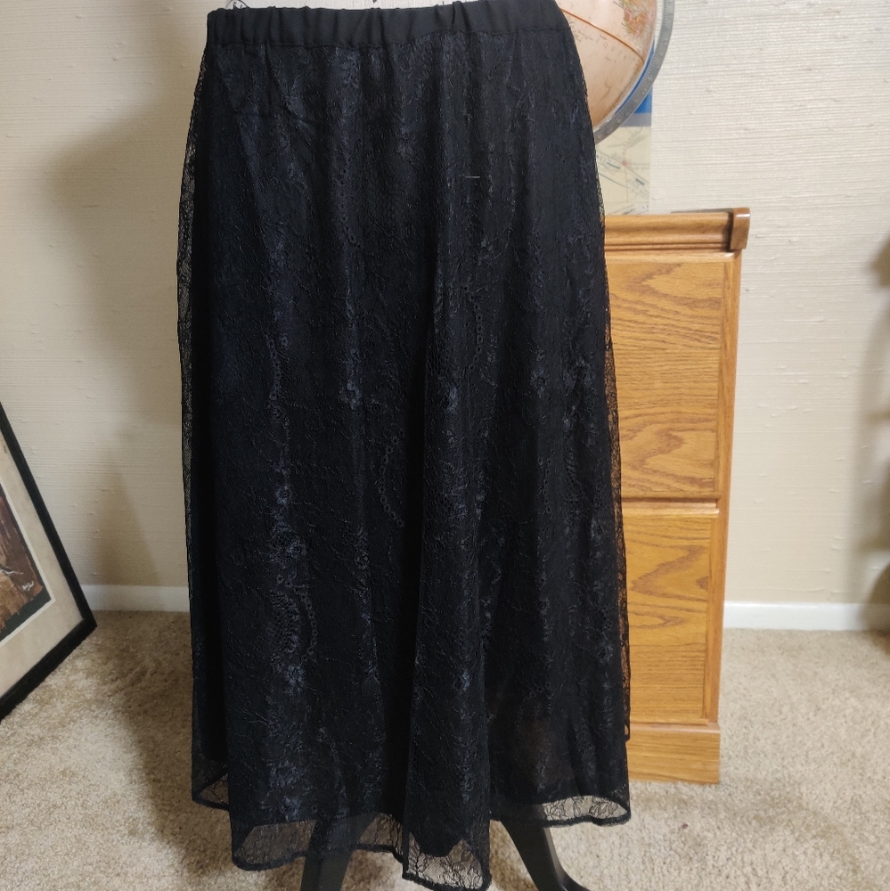 🆕 Banana Republic Black lace Cotton Whimsygoth Whimsigoth Gothic maxi skirt_MP